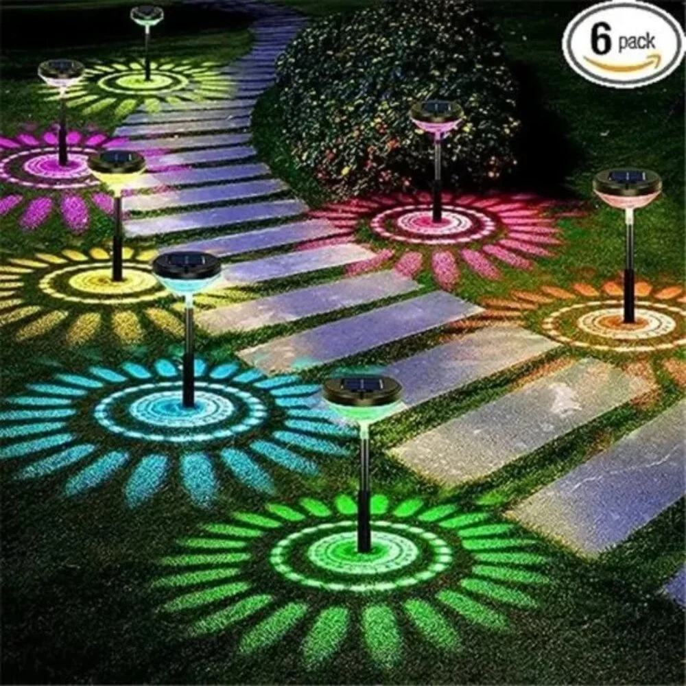 Bright Solar Pathway Lights 6 Pack,Color Changing+Warm White LED Solar Lights